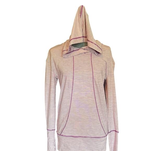 XS Zella activewear shirt long sleeve hooded horizontal stripes purple white - Picture 1 of 3